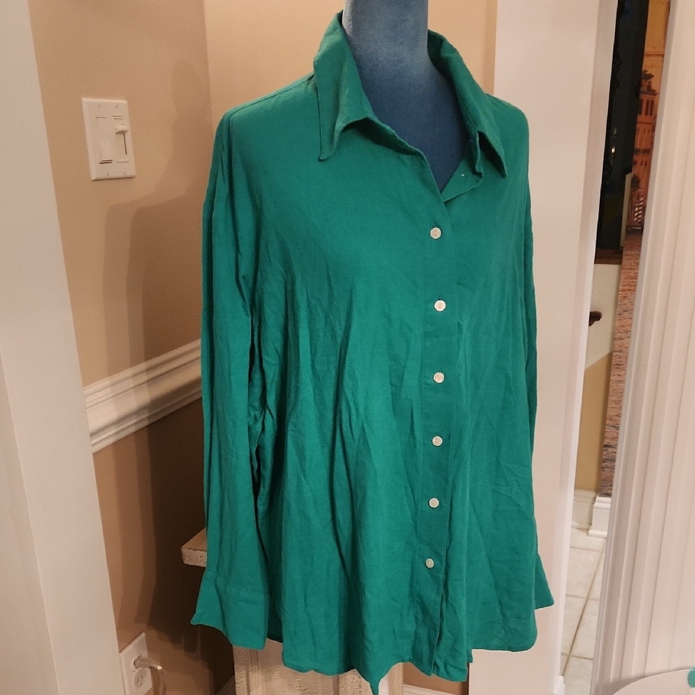 Lane Bryant Teal Green Button-Down Collared Shirt